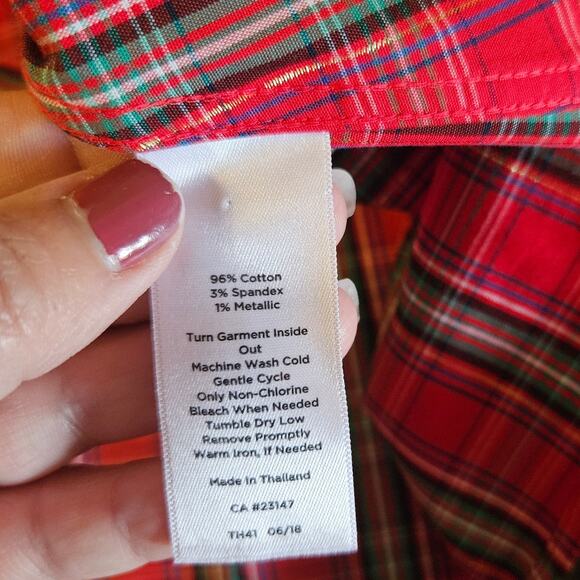 Talbots Petites Women’s Shirt 6P Red Plaid Cotton Blend Long Sleeve Button Front - Picture 6 of 11